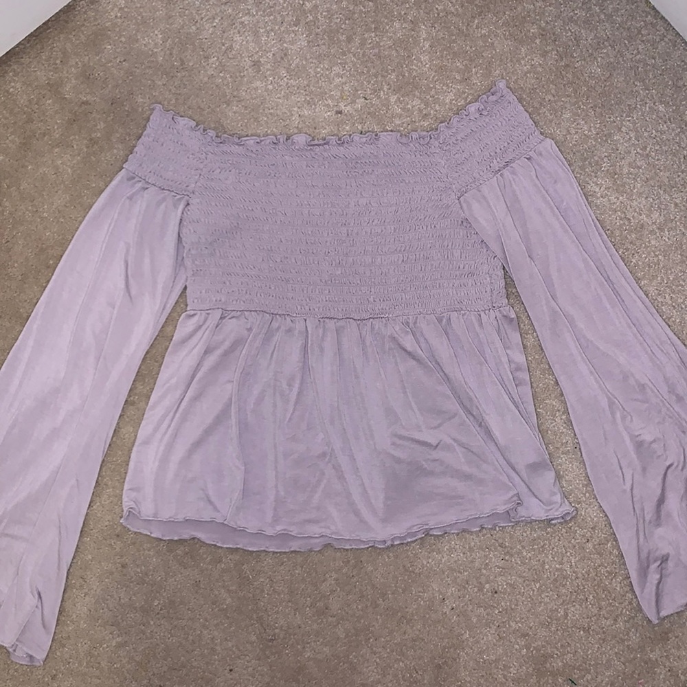 American Eagle off the shoulder smocked long sleeve top